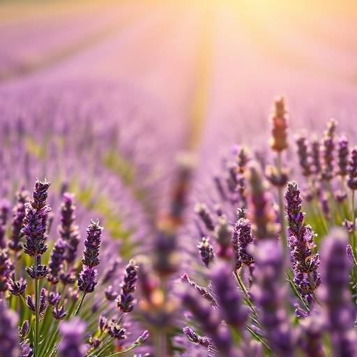 Un champ de lavande en fleurs sous le soleil de Provence.